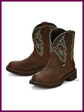 Western Rodeo Boot Leather Round Toe Ankle Bootie J-Flex Comfort